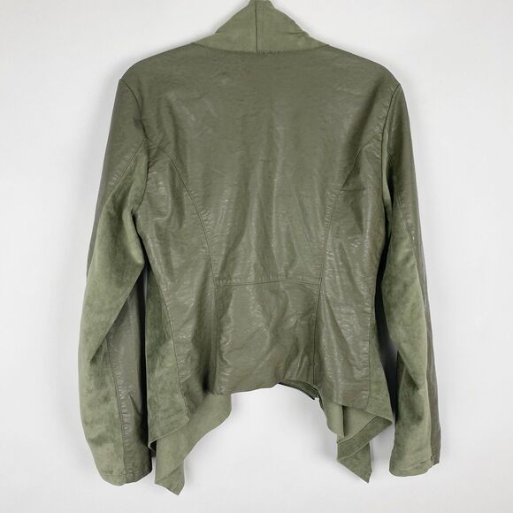 BlankNYC Green Faux Suede Leather Draped Zip Moto Jacket Women Size M - Picture 3 of 5